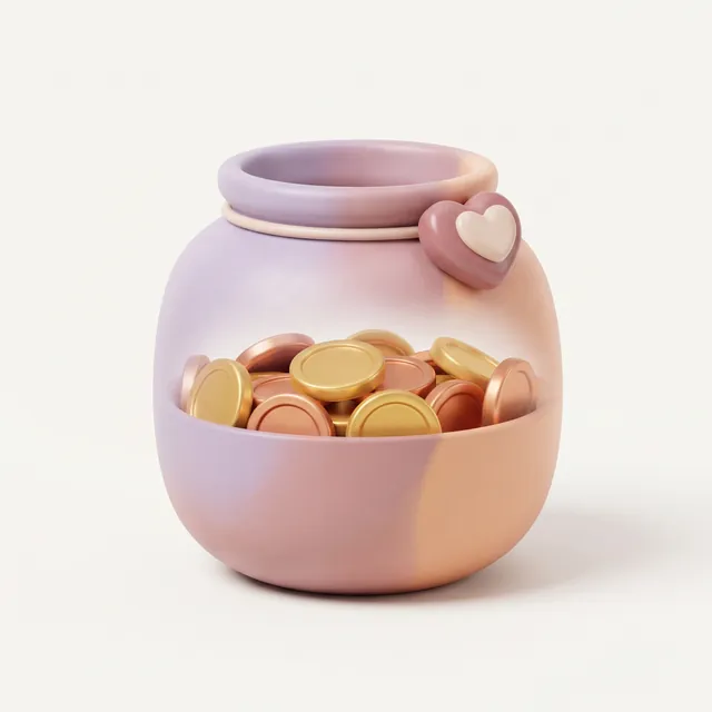 동전이 담긴 저금통 병 3D 오브젝트